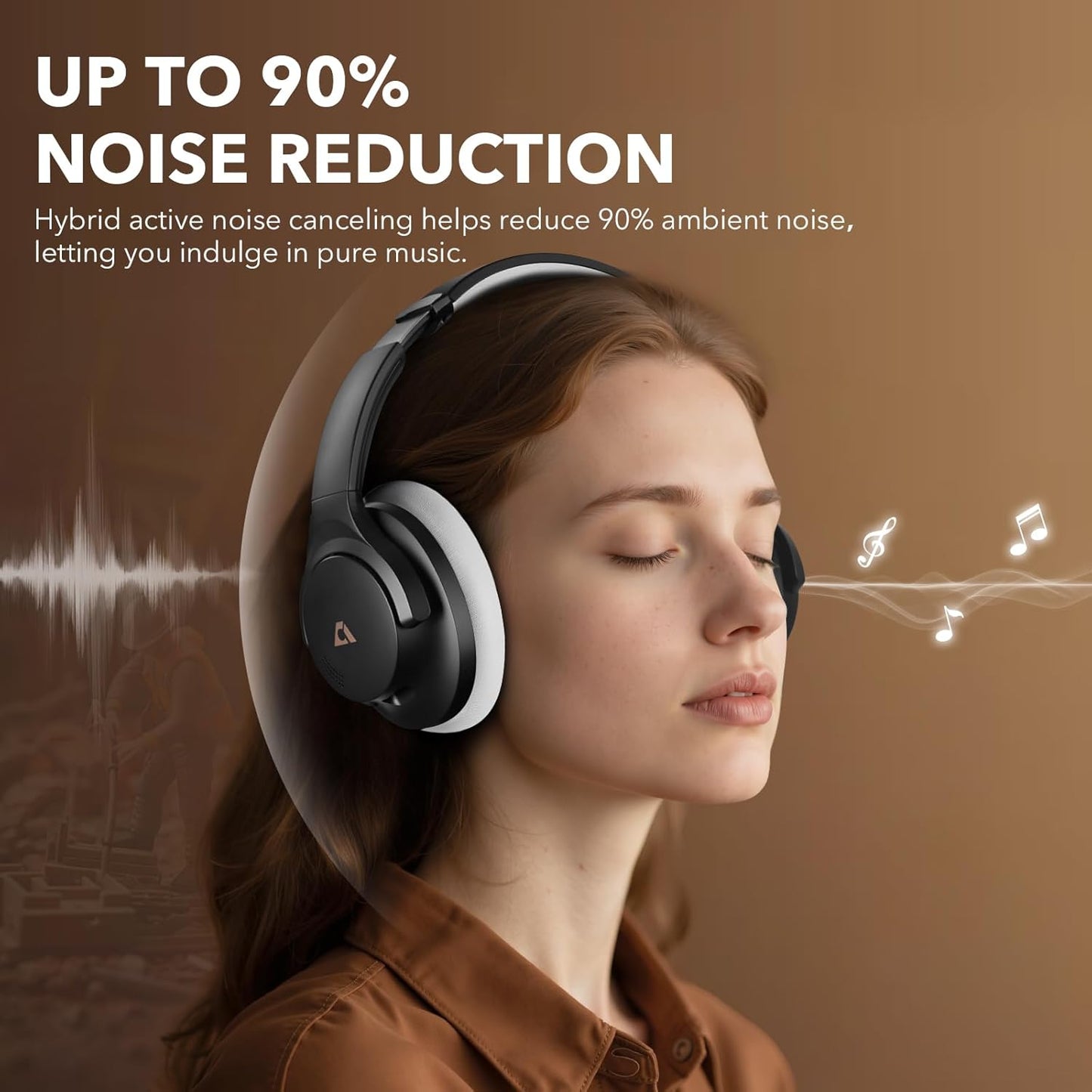 Y8+ Noise Cancelling Headphones Bluetooth, Wireless LDAC Hi-Res Audio, Custom EQ via App, 75H Playtime, Comfort Fit, over Ear Headphones Foldable for Airplane Travel Home Office Black Grey