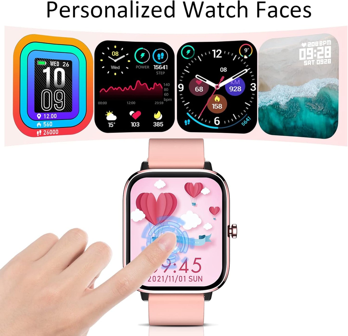 Smartwatch for Women - Call, Fitness Tracker, Heart Rate & Sleep Monitor, 1.69" Touch Screen, Waterproof - for Android & Iphone, Pink
