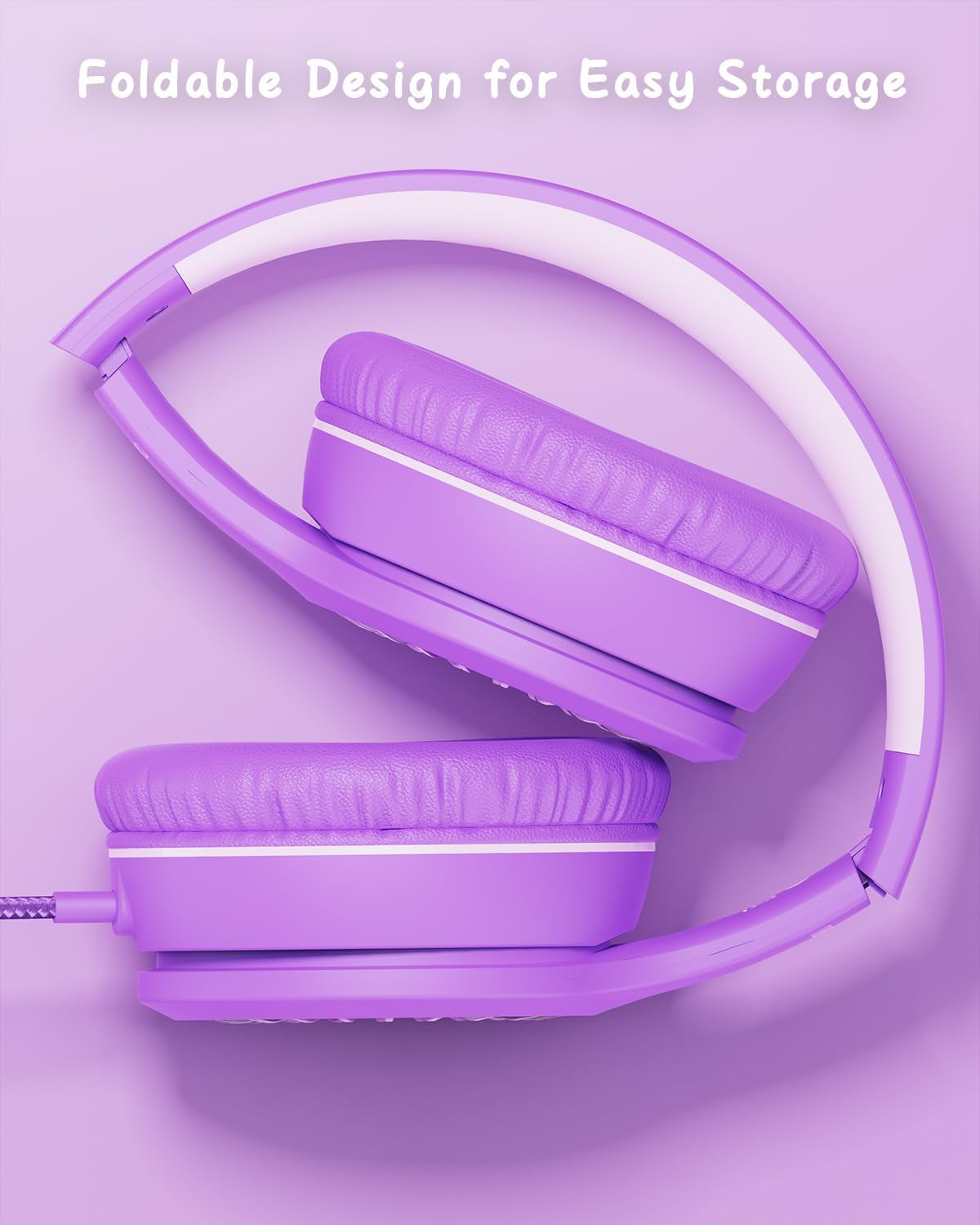 Wired Headphones with Microphone, K16 On-Ear Headphones for Kids with 3.5MM Jack, Foldable Stereo Bass Headphones for Teens School Amazon Kindle, Fire, Chromebook, Tablet(Purple Pink)