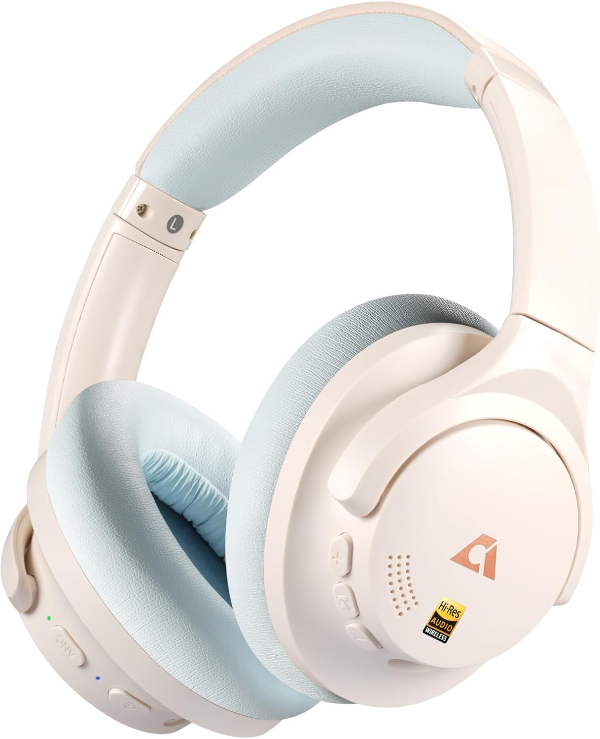 Y8+ Noise Cancelling Headphones Bluetooth, Wireless LDAC Hi-Res Audio, Custom EQ via App, 75H Playtime, Comfort Fit, over Ear Headphones Foldable for Airplane Travel Home Office Beige Cyan