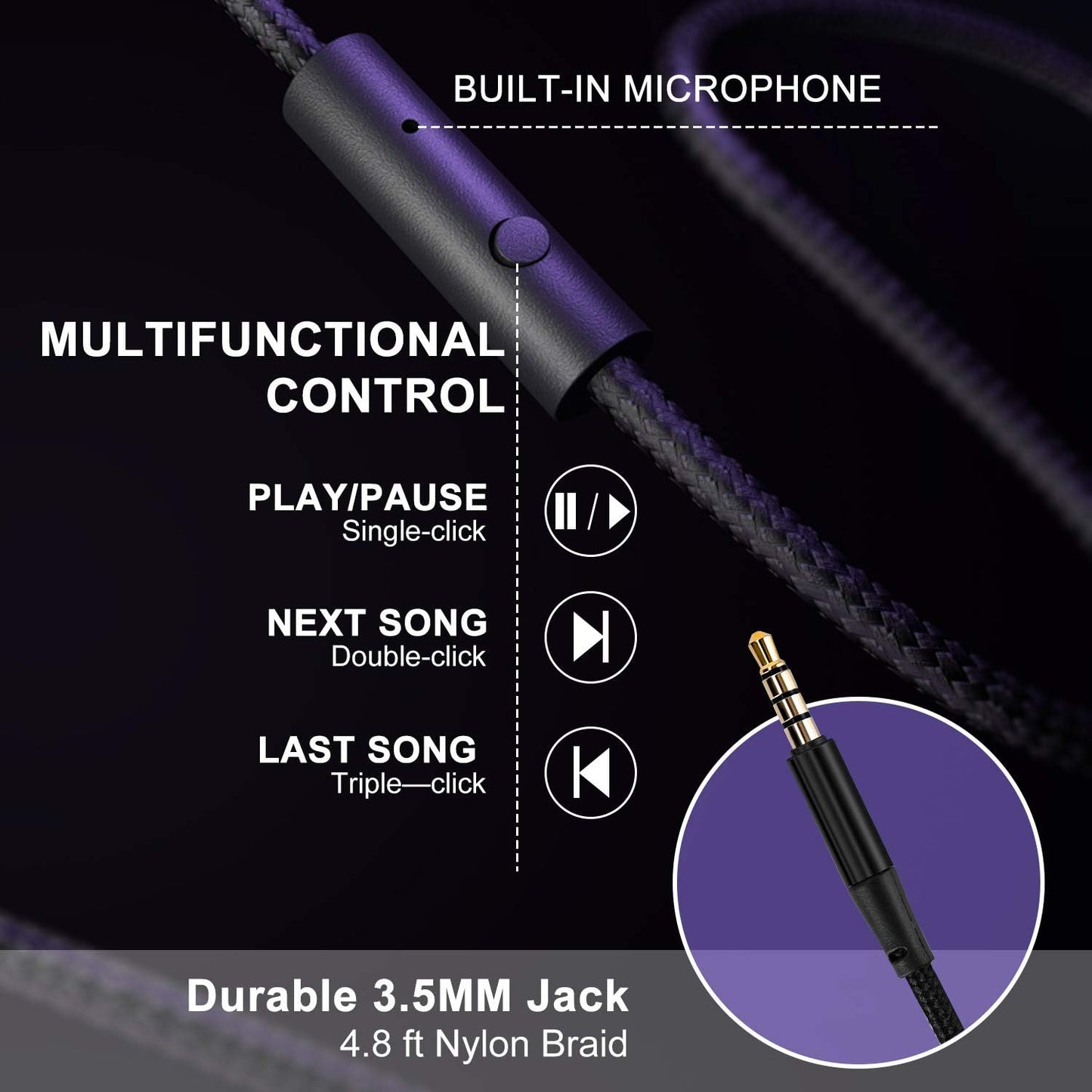 X6 Over-Ear Headphones with Microphone, Purple-Black Lightweight Foldable & Portable Stereo Bass, Wired for Smartphone & Tablet, MP3 (1.45M No-Tangle)