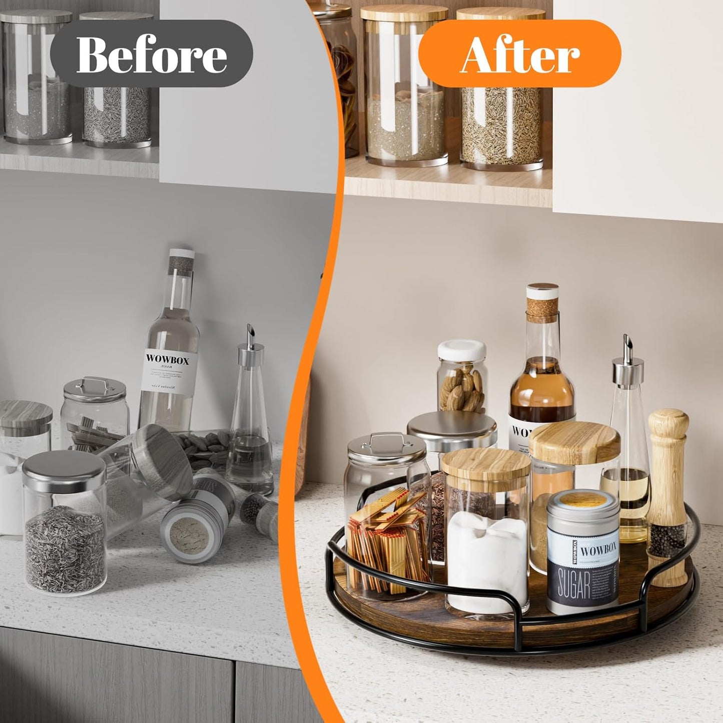 9" Lazy Susan Organizer for Table Top Rotating Spice Rack Organizations Wood Lazy Susan Turntable Organizer for Cabinet Kitchen Pantry Countertop Bathroom Vanity