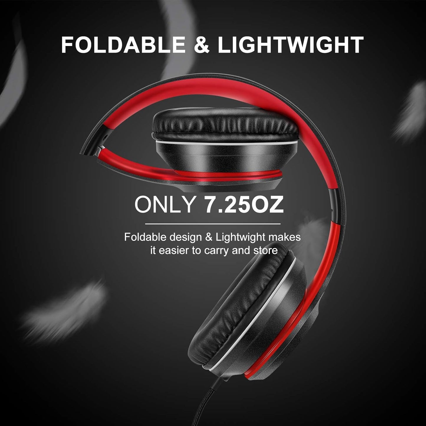 X8 Over-Ear Wired Headphones with Microphone with 1.45M-Tangle-Free Nylon Line&3.5Mm Plug,Lightweight Foldable & Portable Headphones for Smartphone,Tablet,Computer,Mp3/4(Black-Red)