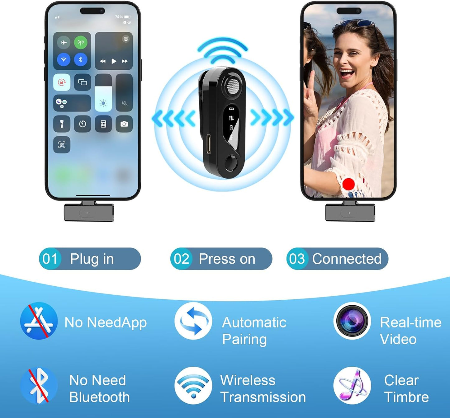 Wireless Lavalier Microphone with Charging Case: 2 Pack Mini Mic for Iphone Ipad Android - Plug & Play Clip-On Lapel Mic, Noise Reduction for Video Recording, Interview