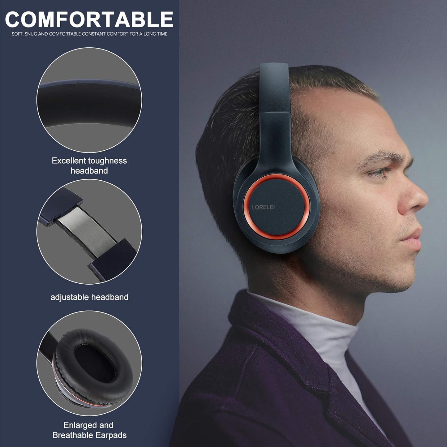 X8 Over-Ear Wired Headphones with Microphone with 1.45M-Tangle-Free Nylon Line&3.5Mm Plug,Lightweight Foldable & Portable Headphones for Smartphone,Tablet,Computer,Mp3/4(Dark Blue)