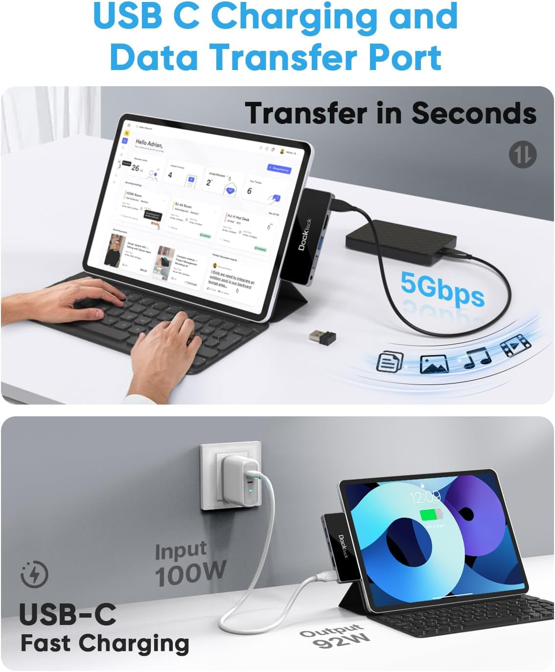 Ipad Pro USB C Hub Adapter, 5 in 1 Dongle with 4K@60Hz HDMI, Type C to 3.5Mm Audio Headphone Jack, 100W PD and 2 USB 3.0 for Ipad Pro 2021 2020 M1 12.9/11, Ipad Air 5/4, Mini 6