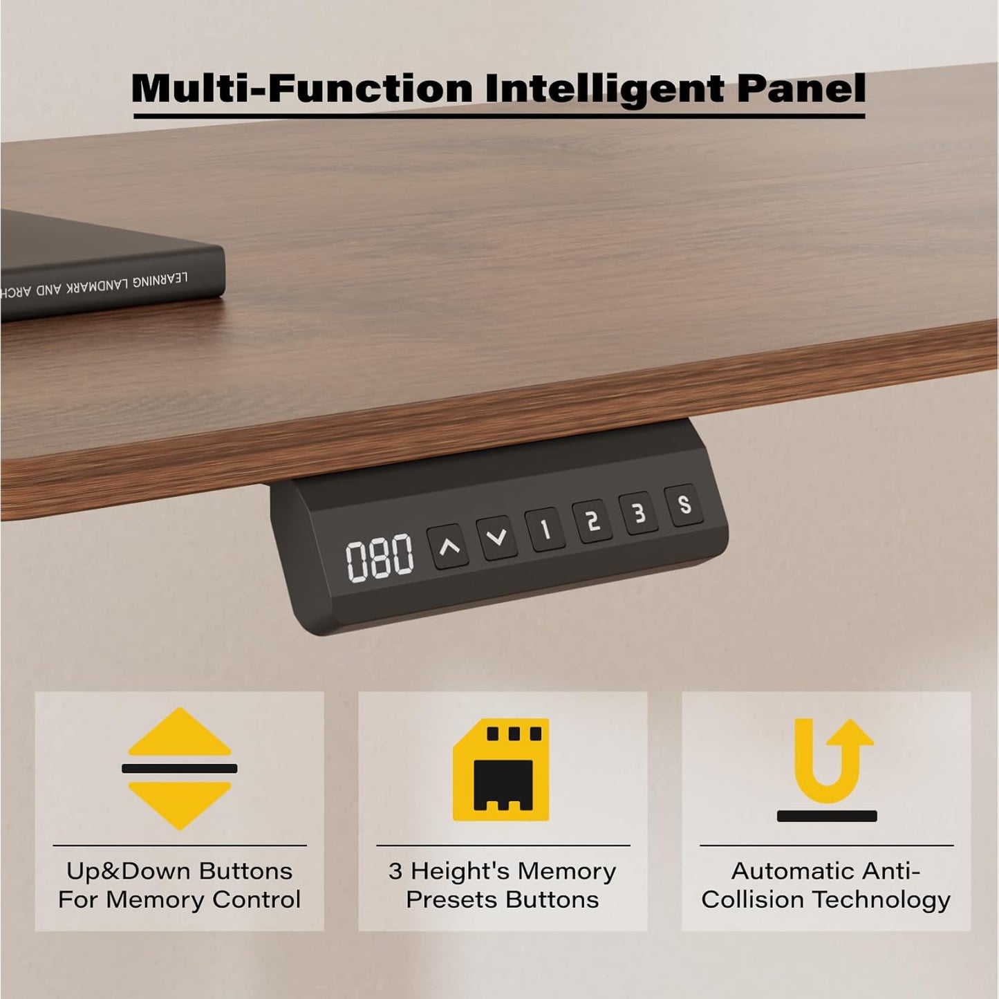 Height Adjustable Electric Standing Desk, 55 X 24 Inches Ergonomic Stand up Table, Sit Stand Home Office Desk with Splice Board, Black Frame/Rustic Brown Top(Rustic Brown, 55 Inches)