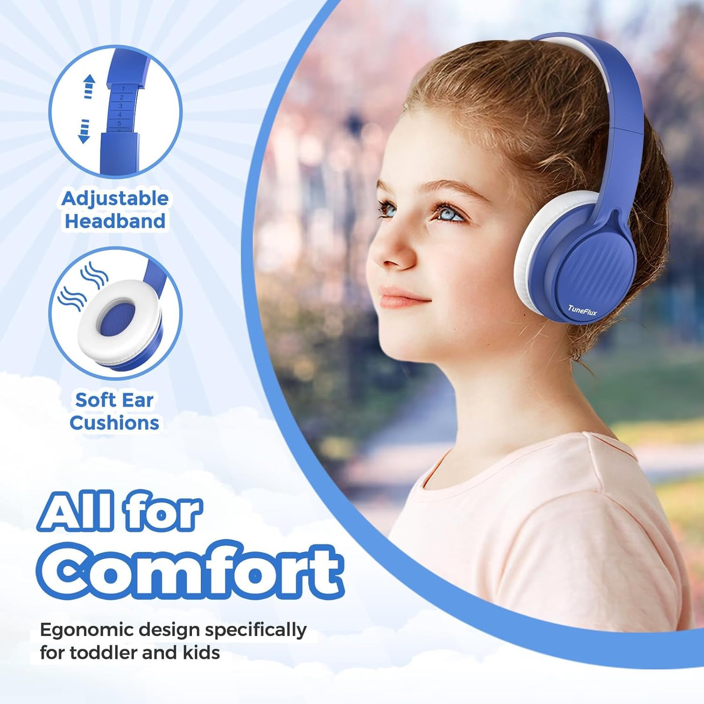 Upgraded Kids Headphones, Wired Toddler Headsets, 85Db Limited Volume on Ear Headphones, Portable Foldable Design, Stereo Sound Kids Headsets for School/Tablet/Travel-Sapphire Blue