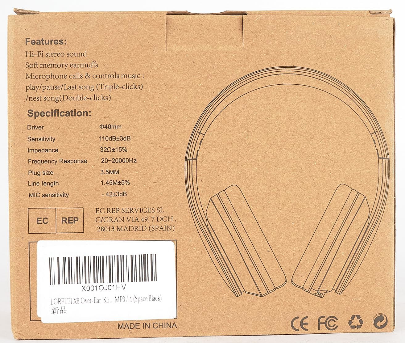 X6 Over-Ear Headphones with Microphone, Lightweight Foldable & Portable Stereo Bass Headphones with 1.45M No-Tangle, Wired Headphones for Smartphone Tablet MP3 / 4 (Space Black)