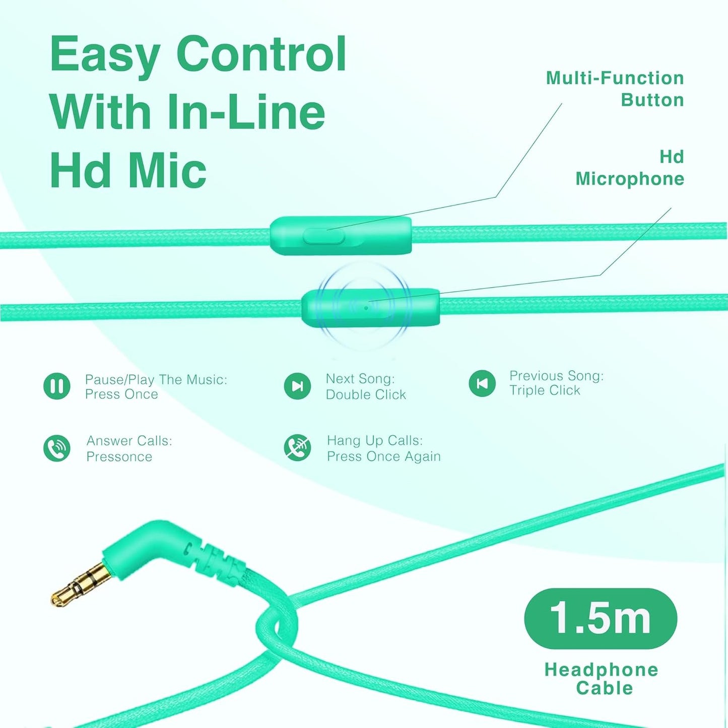 Wired Headphones Over-Ear Hi-Fi Sound with Microphone Adjustable Foldable, 1.5M Cord & 3.5Mm Jack, Lightweight Headset for Kids Adults PC Ipad Laptop Green