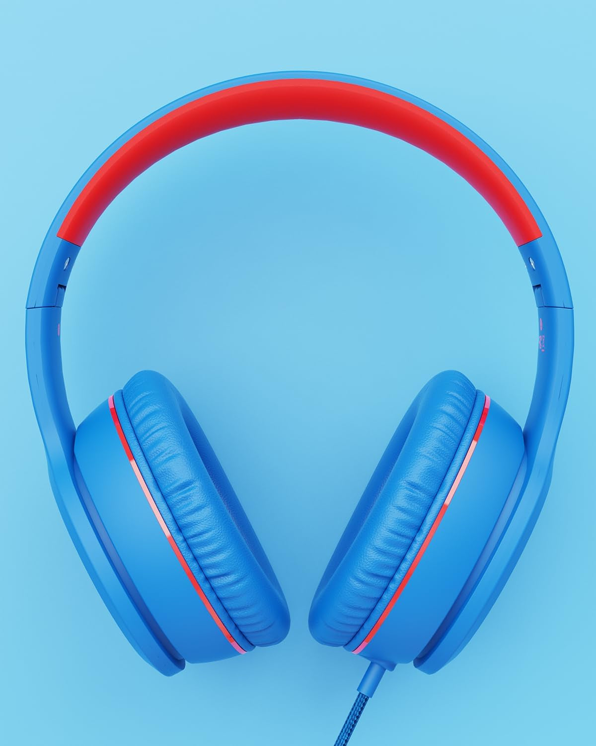 Wired Headphones with Microphone, K16 On-Ear Headphones for Kids with 3.5MM Jack, Foldable Stereo Bass Headphones for Teens School Amazon Kindle, Fire, Chromebook, Tablet(Light Blue Red)