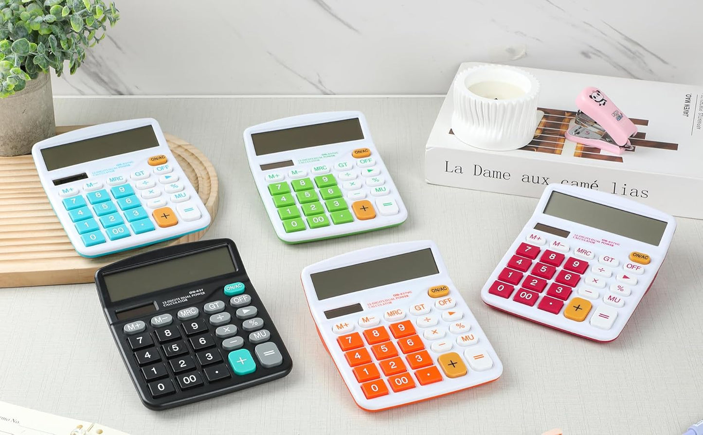 Desktop Calculator Solar Battery Dual Power 12 Digit Large LCD Display Financial Dedicated Large Standard Function Desktop Business Calculator for Office/Home/School KA08 Red