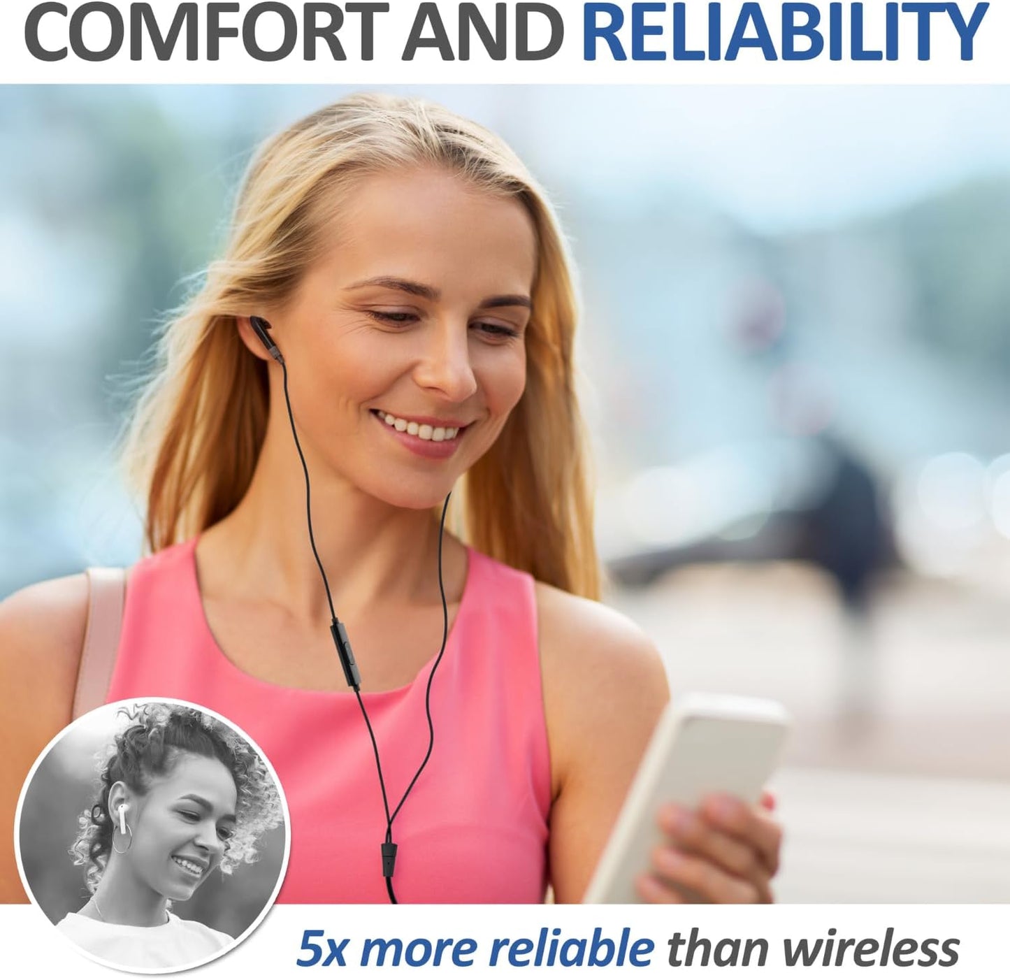 FEROX Wired Earbuds In-Ear Headphones, 5 Year Warranty, Earphones with Microphone, Noise Isolation Corded for 3.5Mm Jack Ear Buds for Iphone, Samsung, Computer, Laptop, Kids, School Students