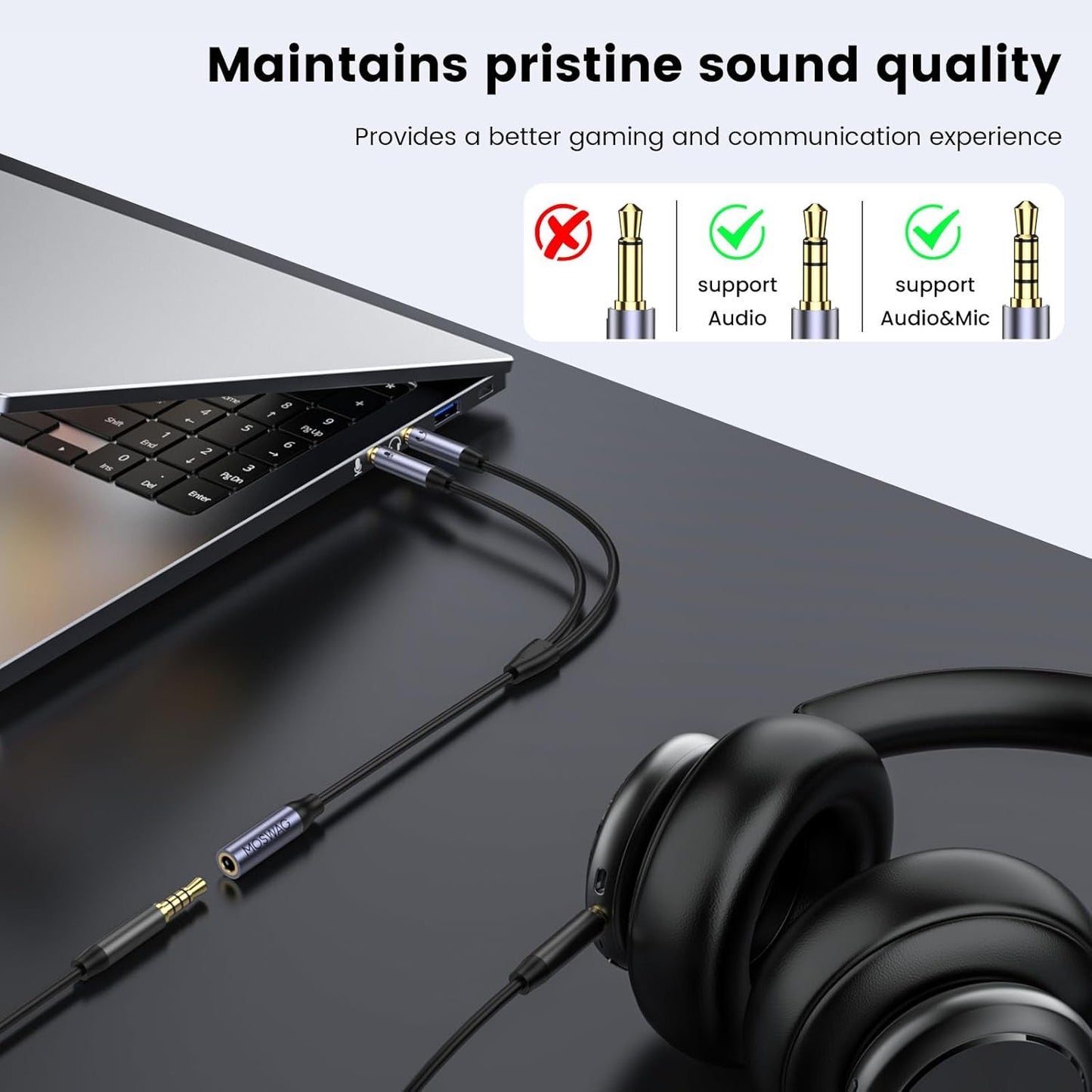 Headphone Splitter for Computer, 3.5Mm Female to 2 Dual 3.5Mm Male Cable for PC Gaming, Headphone Mic Splitter for PC 24K Gold-Plated with Noise Cancellation for Laptop/Speakers/Mic