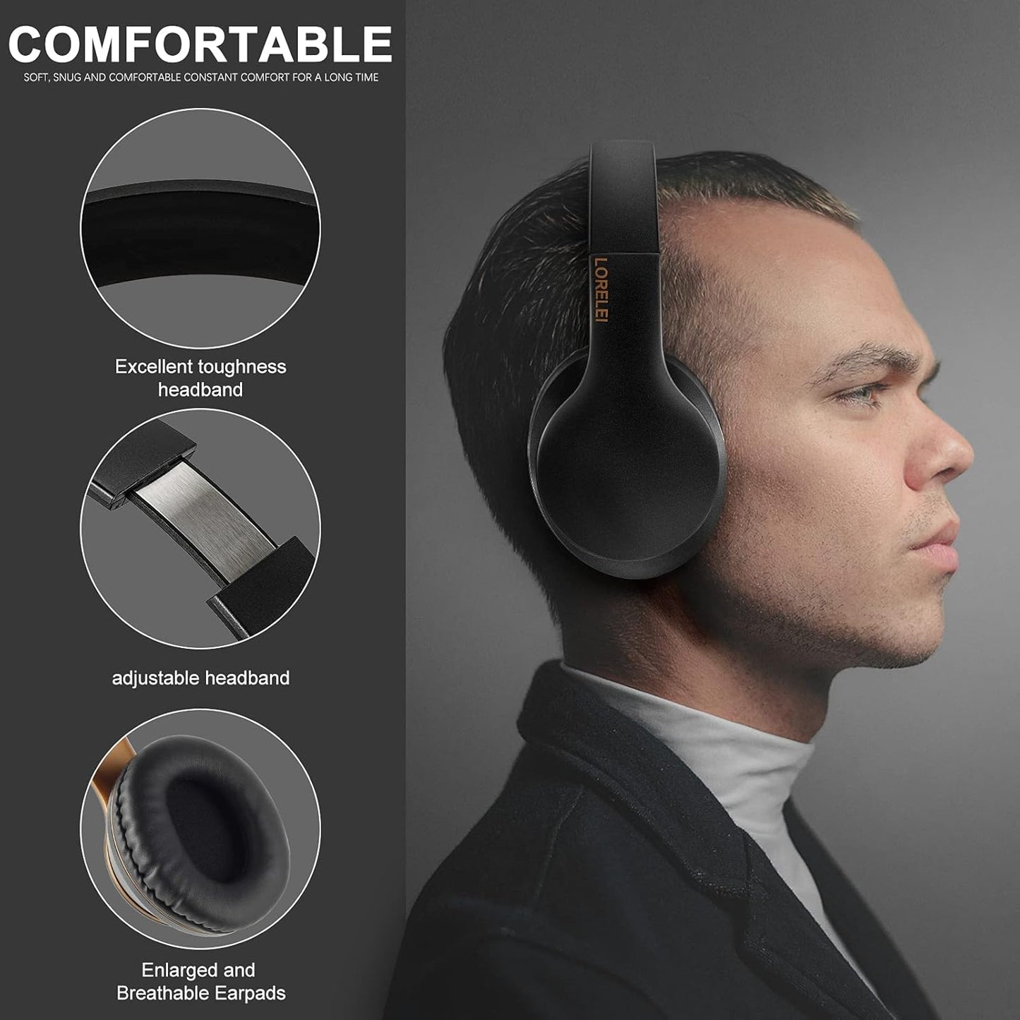 X6 Over-Ear Headphones with Microphone, Lightweight Foldable & Portable Stereo Bass with 1.45M No-Tangle Wired for Smartphone Tablet MP3/4 (Black-Gold)