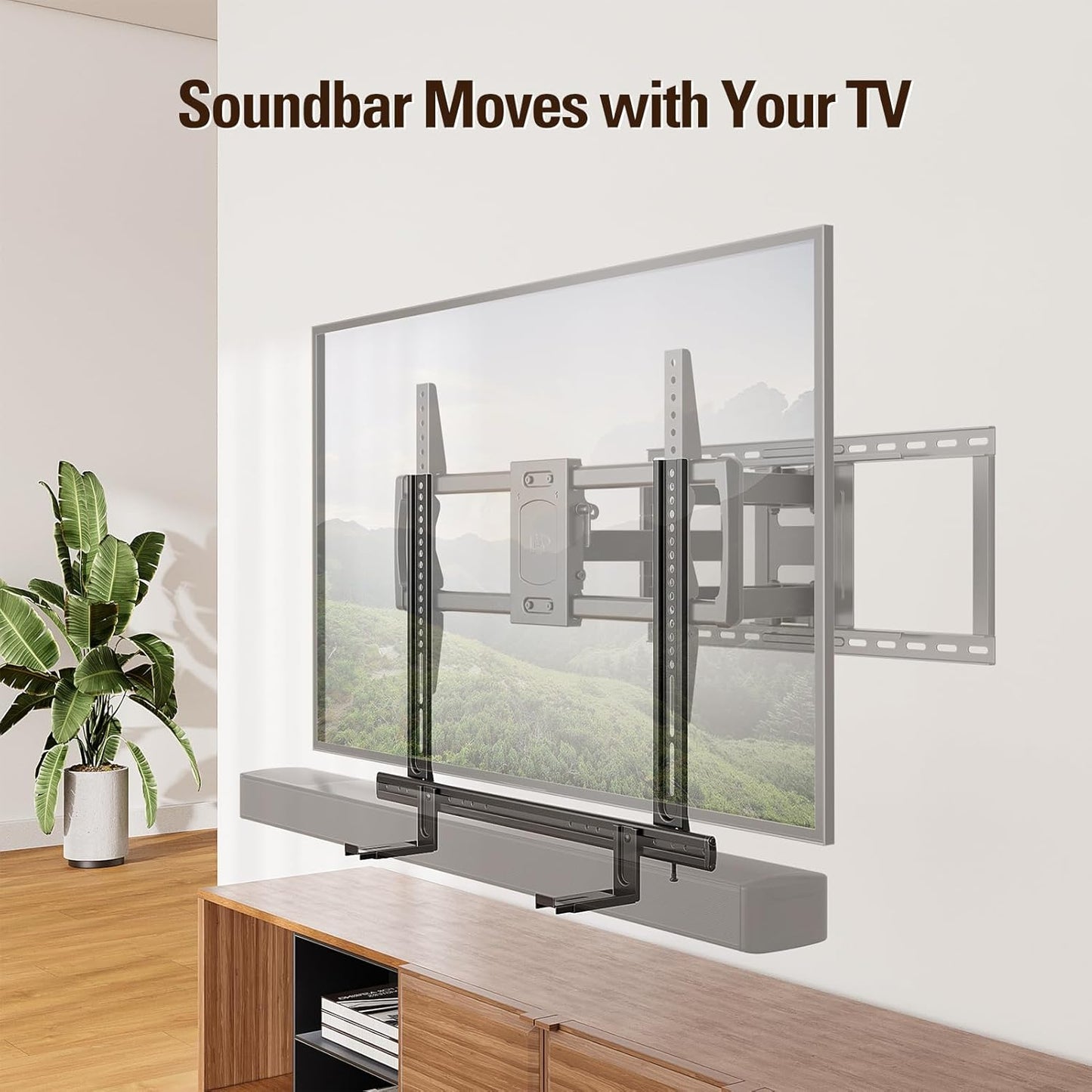 Soundbar Mount, Heavy Duty Soundbar Wall Mount for Most Sound Bars with Hole/Without Hole up to 26.5 LBS, Soundbar Bracket Height Adjust, No-Slip Base Holder Extends 3.44β-6.06β, MD5428