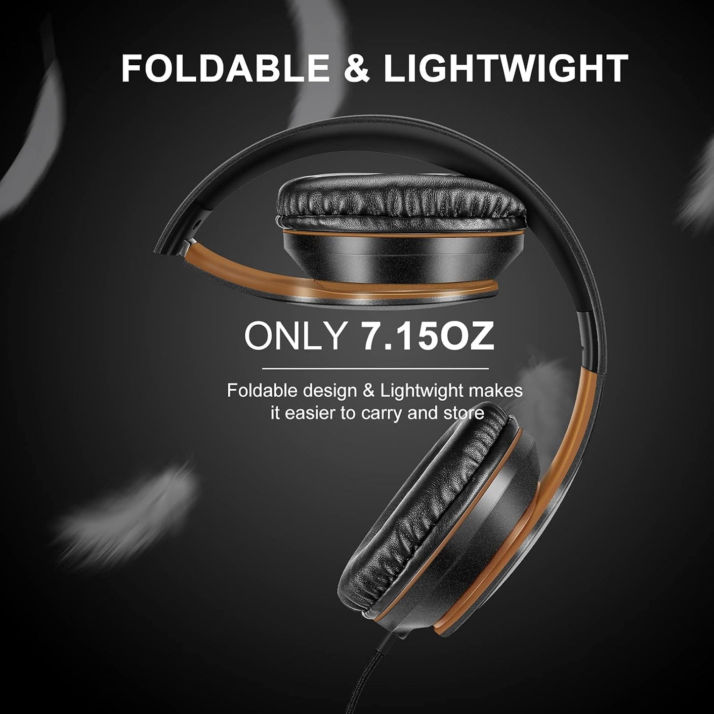 X6 Over-Ear Headphones with Microphone, Lightweight Foldable & Portable Stereo Bass with 1.45M No-Tangle Wired for Smartphone Tablet MP3/4 (Black-Gold)