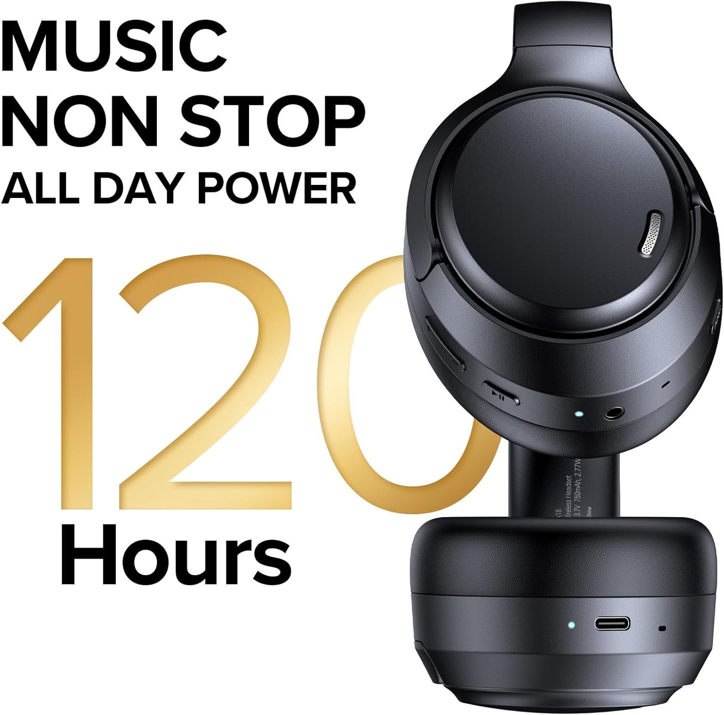 Hybrid Active Noise Cancelling Headphones 120Hrs Playtime ENC Clear Call Bluetooth Headphone over Ear Wireless Headphones Hi-Res Audio ANC Headset with Low Latency Mode for Game Travel Home PC
