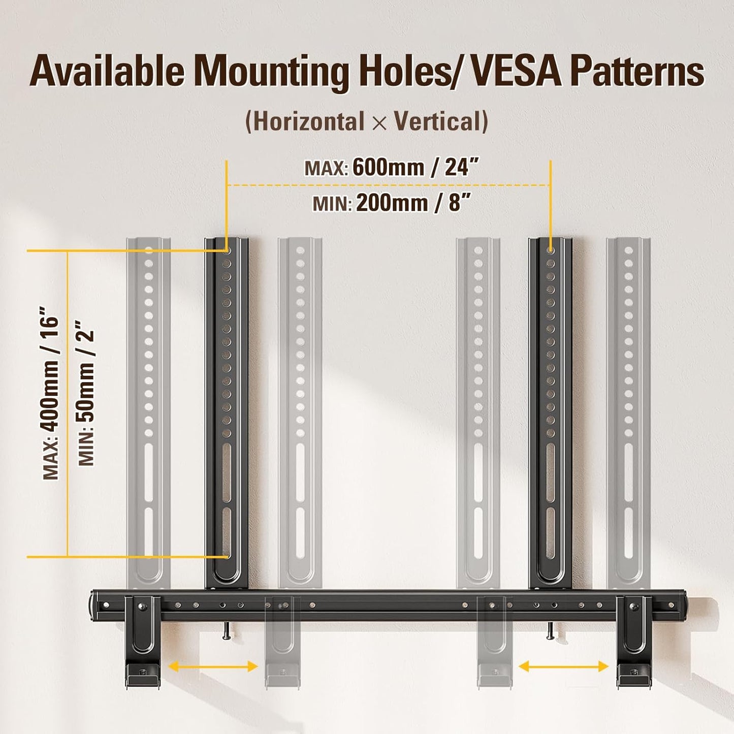 Soundbar Mount, Heavy Duty Soundbar Wall Mount for Most Sound Bars with Hole/Without Hole up to 26.5 LBS, Soundbar Bracket Height Adjust, No-Slip Base Holder Extends 3.44β-6.06β, MD5428