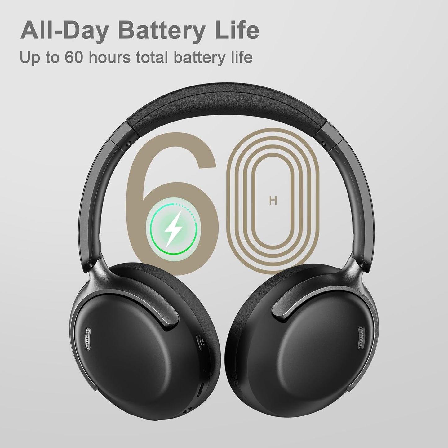 QC30 Hybrid Active Noise Cancenlling Headphones,Wireless over Ear Bluetooth Headsets with Microphone, 60H Playtime Foldable Lightweight, Deep Bass, Memory Earmuffs (Space Black)