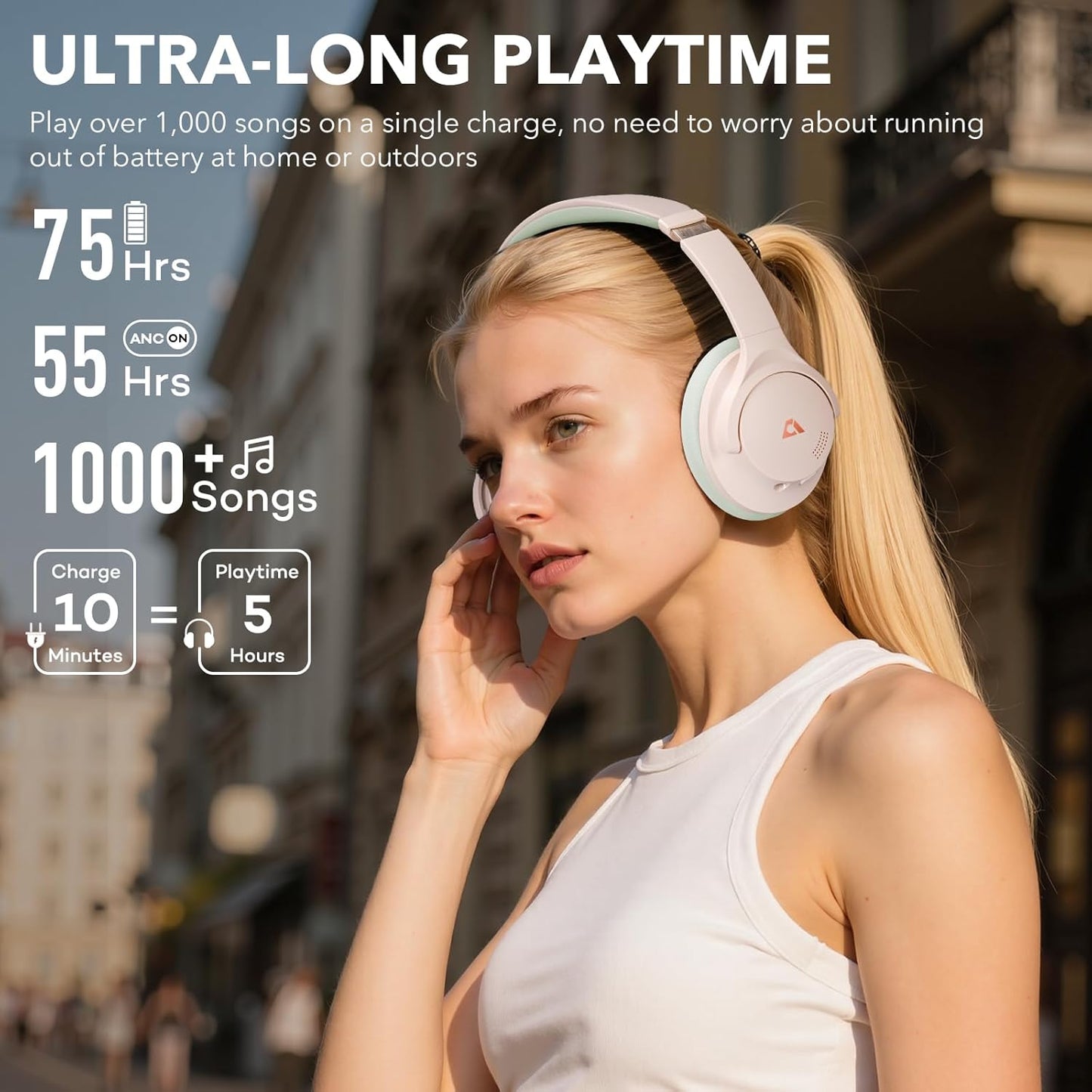 Y8+ Noise Cancelling Headphones Bluetooth, Wireless LDAC Hi-Res Audio, Custom EQ via App, 75H Playtime, Comfort Fit, over Ear Headphones Foldable for Airplane Travel Home Office Beige Green