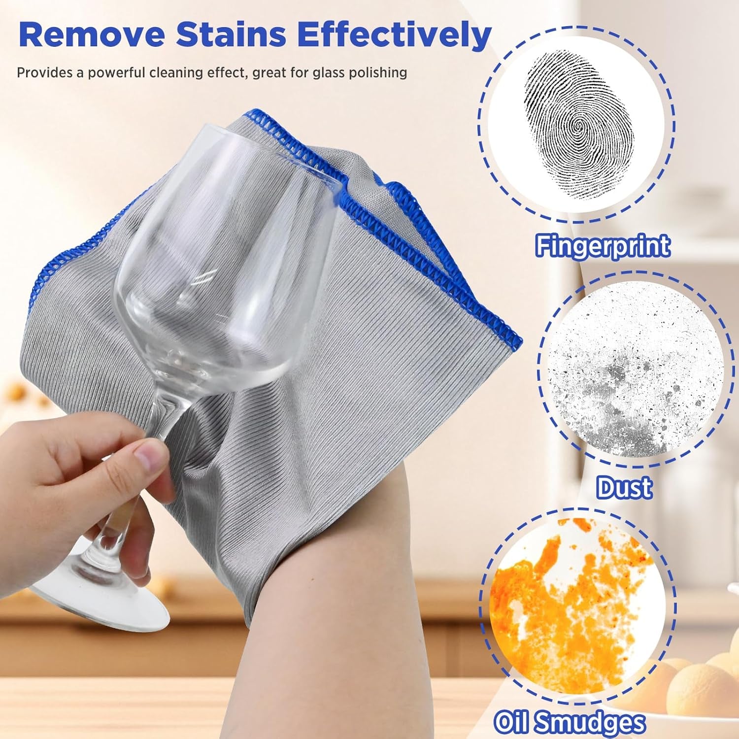 6 Pack Streak Free Miracle Glass Cleaning Cloth, 16 Inch X 16 Inch, Microfiber Lint Free Glass Polishing for Kitchen, Mirrors, Car and Glasses, Sliver-Multicolor