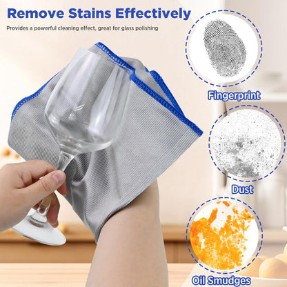 6 Pack Streak Free Miracle Glass Cleaning Cloth, 16 Inch X 16 Inch, Microfiber Lint Free Glass Polishing for Kitchen, Mirrors, Car and Glasses, Sliver-Multicolor