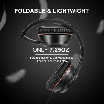 X8 Over-Ear Wired Headphones with Microphone with 1.45M-Tangle-Free Nylon Line&3.5Mm Plug,Lightweight Foldable & Portable Headphones for Smartphone,Tablet,Computer,Mp3/4(Space Black)