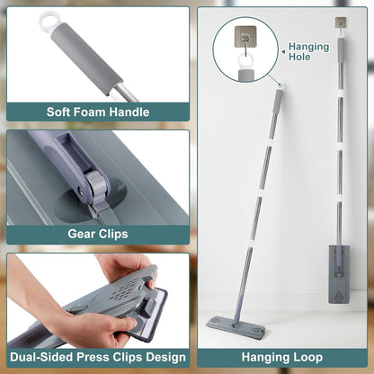 Flat Mop with 3 Pads, Microfiber Mops for Floor Cleaning Adjustable Handle 29-49, Dust Mop for Hardwood Floors, Wet Dry Use on Laminate Wood Tile Vinyl Wall Mopping Bathroom Kitchen Household Supplies