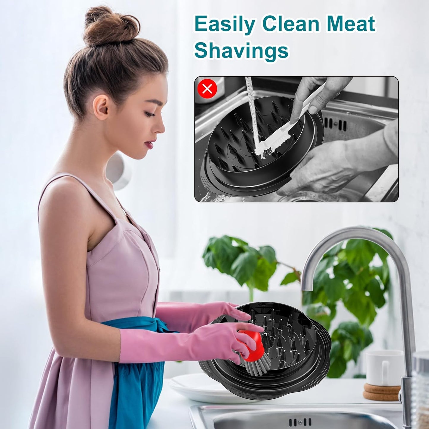 Mini Dish Brush for Cleaning Chicken Shredder, Palm Brush Dish Scrubber with Ergonomic Grip, Kitchen Brush for Washing Dishes, Pans, Pots, Sink, 1 Pack (Red)