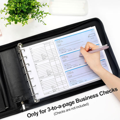 Zippered Business Checkbook Binder 7 Ring 1 Inch with Zipper for Business Checks (9" X 13"), PU Leather 7 Ring Check Binder for Business Checks Holds 600 Checks Capacity for Executive Supplies