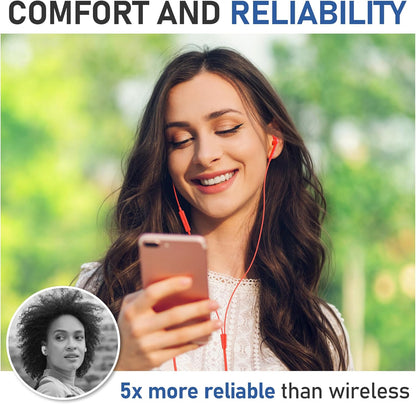 Zenith Wired Earbuds In-Ear Headphones, 2 Years Warranty, Earphones with Microphone, Corded for 3.5Mm Jack Ear Buds for Iphone, Samsung, Computer, Laptop, Kids, School Students, Woman - Coral