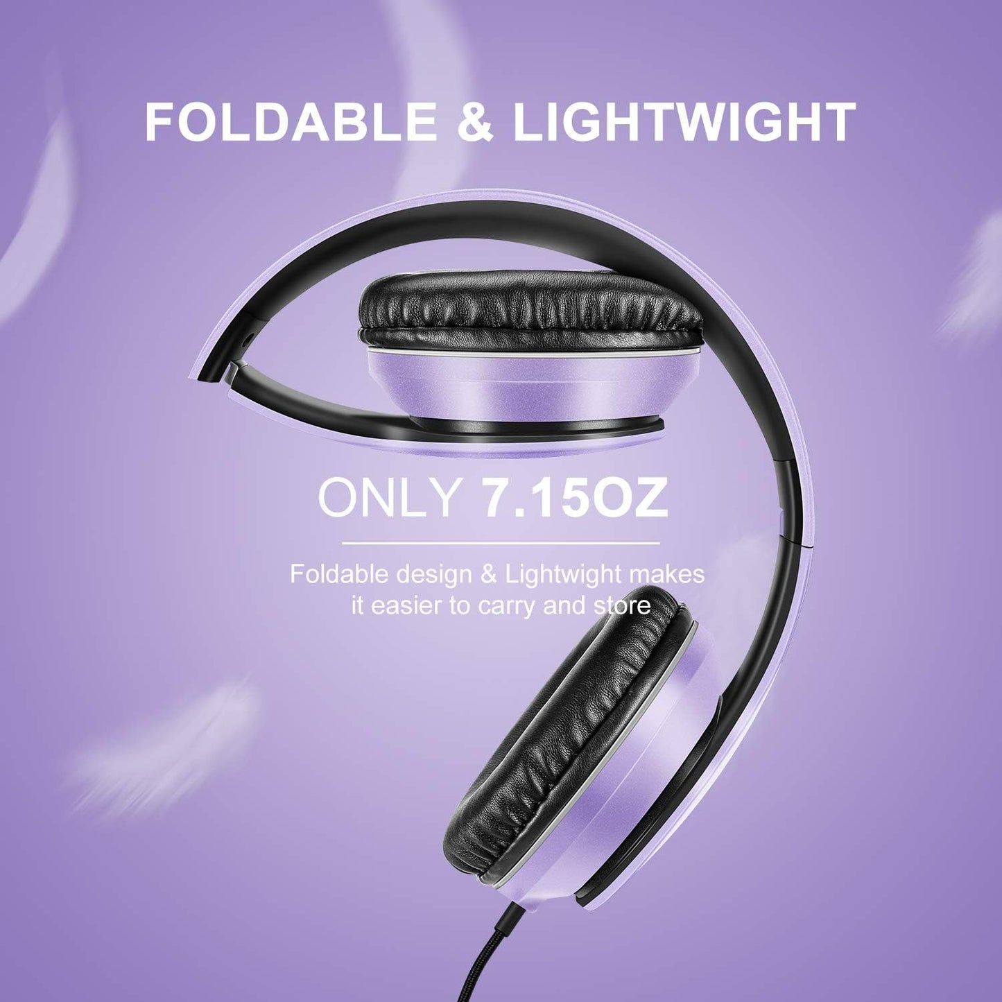 X6 Over-Ear Headphones with Microphone, Purple-Black Lightweight Foldable & Portable Stereo Bass, Wired for Smartphone & Tablet, MP3 (1.45M No-Tangle)