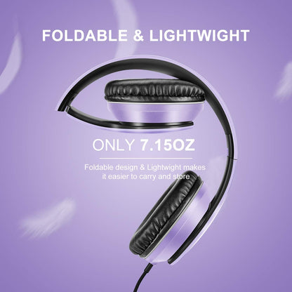 X6 Over-Ear Headphones with Microphone, Purple-Black Lightweight Foldable & Portable Stereo Bass, Wired for Smartphone & Tablet, MP3 (1.45M No-Tangle)