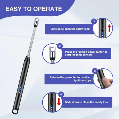 2 PCS Candle Lighter, Electric Lighter Arc Windproof Flameless with 360° Flexible Neck & LED Power Display, Lighters for Candle for BBQ, Grill, Camping, Fireplace, Stove