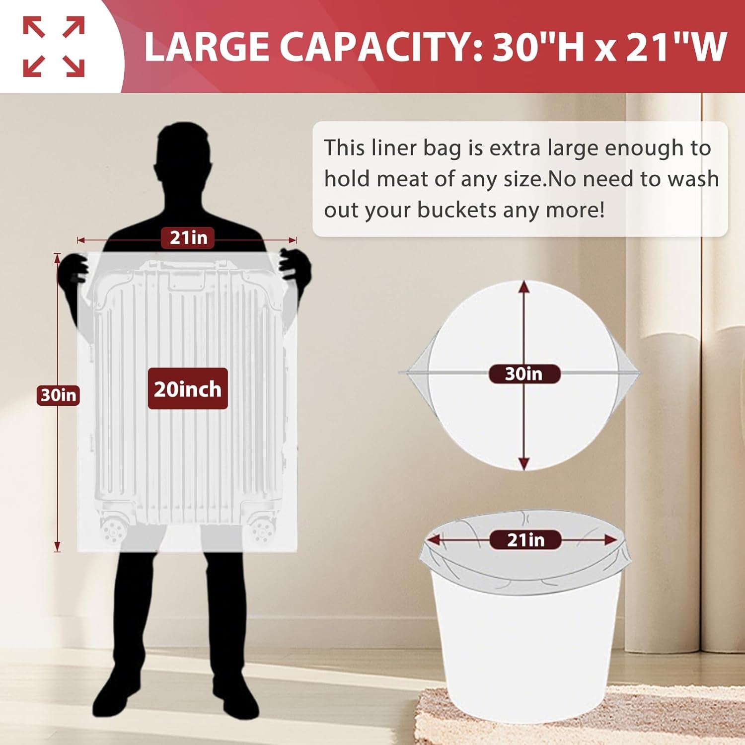 Turkey Brine Bags, 5 Gallon Bucket Liner Bags, 5.5 Mil, 5 Pack - 30" X 21", BPA Free Brining Bags for Turkey, Leak-Proof Liner for Bucket, Brine Kit with Strings - Thanksgiving, Christmas Essentials