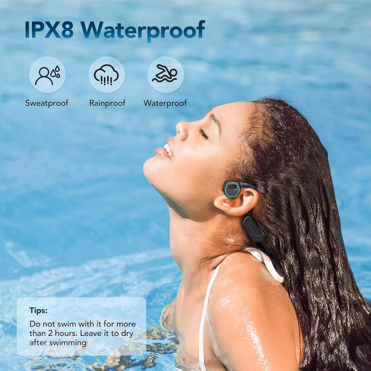 X15 Waterproof MP3 Player with Bluetooth 5.3 for Swimming, 32GB Non-In-Ear Bone Conduction Headphones for Running, Cycling, Sports