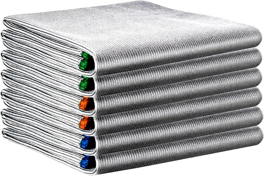 6 Pack Streak Free Miracle Glass Cleaning Cloth, 16 Inch X 16 Inch, Microfiber Lint Free Glass Polishing for Kitchen, Mirrors, Car and Glasses, Sliver-Multicolor