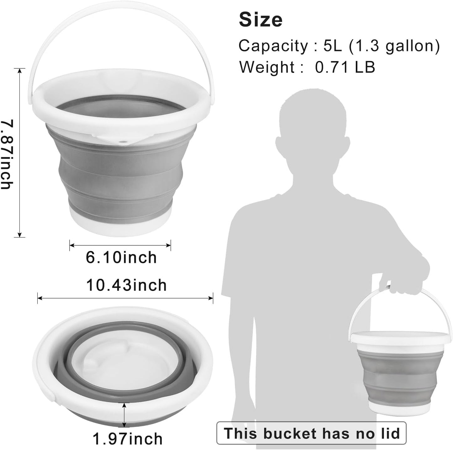 Collapsible Mop Bucket and Ice Bucket-5L(1.3 Gallon) Household Cleaning Silicone Dust Mops Bucket with No Wringer Set,Portable Bathroom Cleaning Supplies Bucket for Cleaning Caddy Spin Mops for Floor