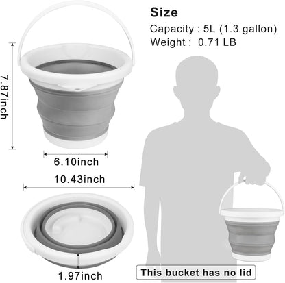 Collapsible Mop Bucket and Ice Bucket-5L(1.3 Gallon) Household Cleaning Silicone Dust Mops Bucket with No Wringer Set,Portable Bathroom Cleaning Supplies Bucket for Cleaning Caddy Spin Mops for Floor