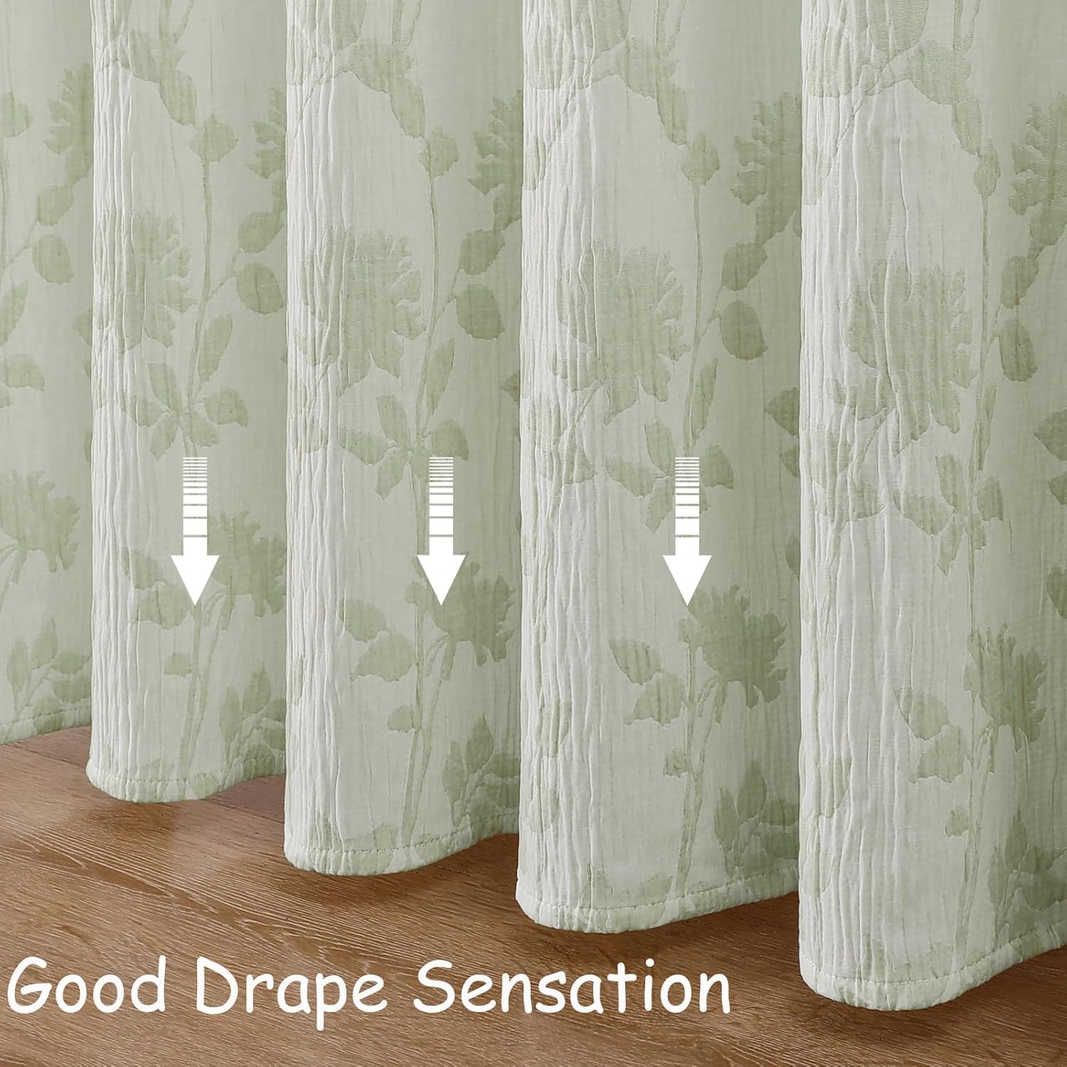 Yellow Green Stall Shower Curtain, Floral Crinkled Soft Fabric Shower Curtain for Bathroom, Modern Farmhouse Textured Cute Boho Bath Decor, Machine Washable, 36Wx72L Inches