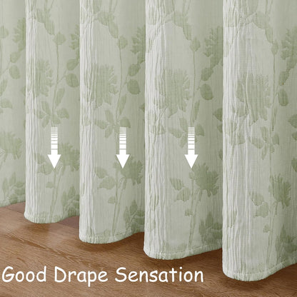 Yellow Green Stall Shower Curtain, Floral Crinkled Soft Fabric Shower Curtain for Bathroom, Modern Farmhouse Textured Cute Boho Bath Decor, Machine Washable, 36Wx72L Inches