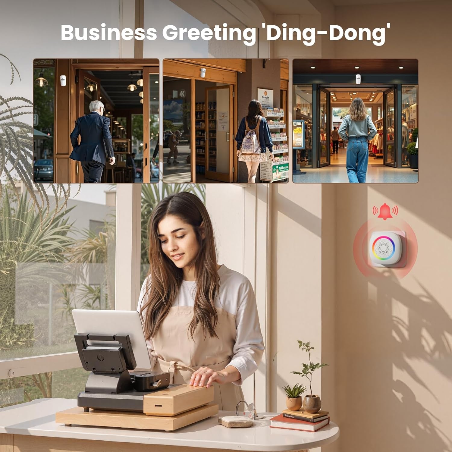 Wireless Motion Sensor Door Chime, Fast Detection PIR Entry Alert(10S Interval Alarm) with 61 Chimes, 5 Volume Levels, RGB Light Indicator, Easy Install for Business, Home, Store, Elderly, Visitors