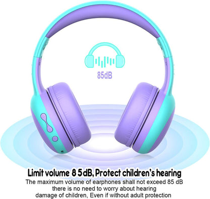 Kids Bluetooth Headphones, Portable Wireless Headset for Kids, Bluetooth 5.3, Over-Ear Cat Ear Toddler Headphones with Microphone, 85Db Volume Limited, AUX Cord,40 Hours Playtime(Purple)