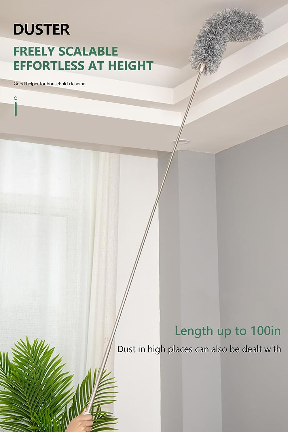 Extra-Long Dusters with Extension Pole 100-Inch for Cleaning, Bendable Microfiber Head Washable Ceiling Fan Duster for High Ceilings, Furniture