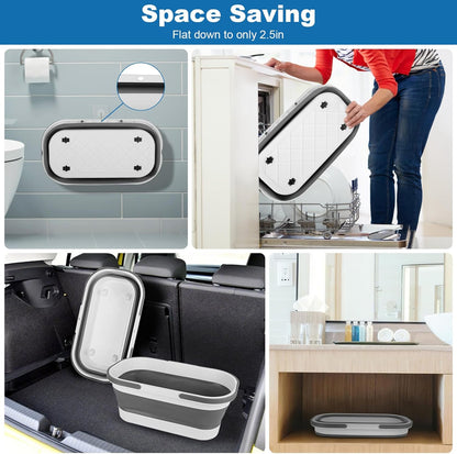 12L Collapsible Mop Bucket with Wheels, Folding Car Wash Bucket for Cleaning Supplies Mopping, Plastic Buckets with Handle Laundry Wash Basin Tub Water Pail for Fishing Camping RV Dorm Room Essentials