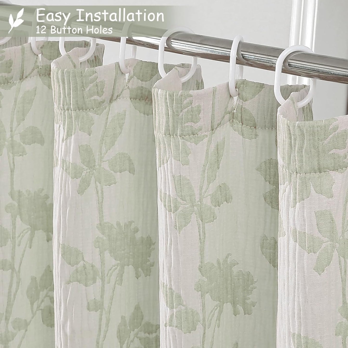 Yellow Green Stall Shower Curtain, Floral Crinkled Soft Fabric Shower Curtain for Bathroom, Modern Farmhouse Textured Cute Boho Bath Decor, Machine Washable, 36Wx72L Inches