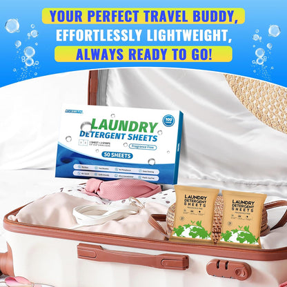 Laundry Detergent Sheets - 100 Loads (50 Sheets) Fragrance Free - Hypoallergenic,Unscented,Eco Friendly Laundry Detergent Strips Concentrated Travel Detergent Sheets.Plastic-Free,Liquidless