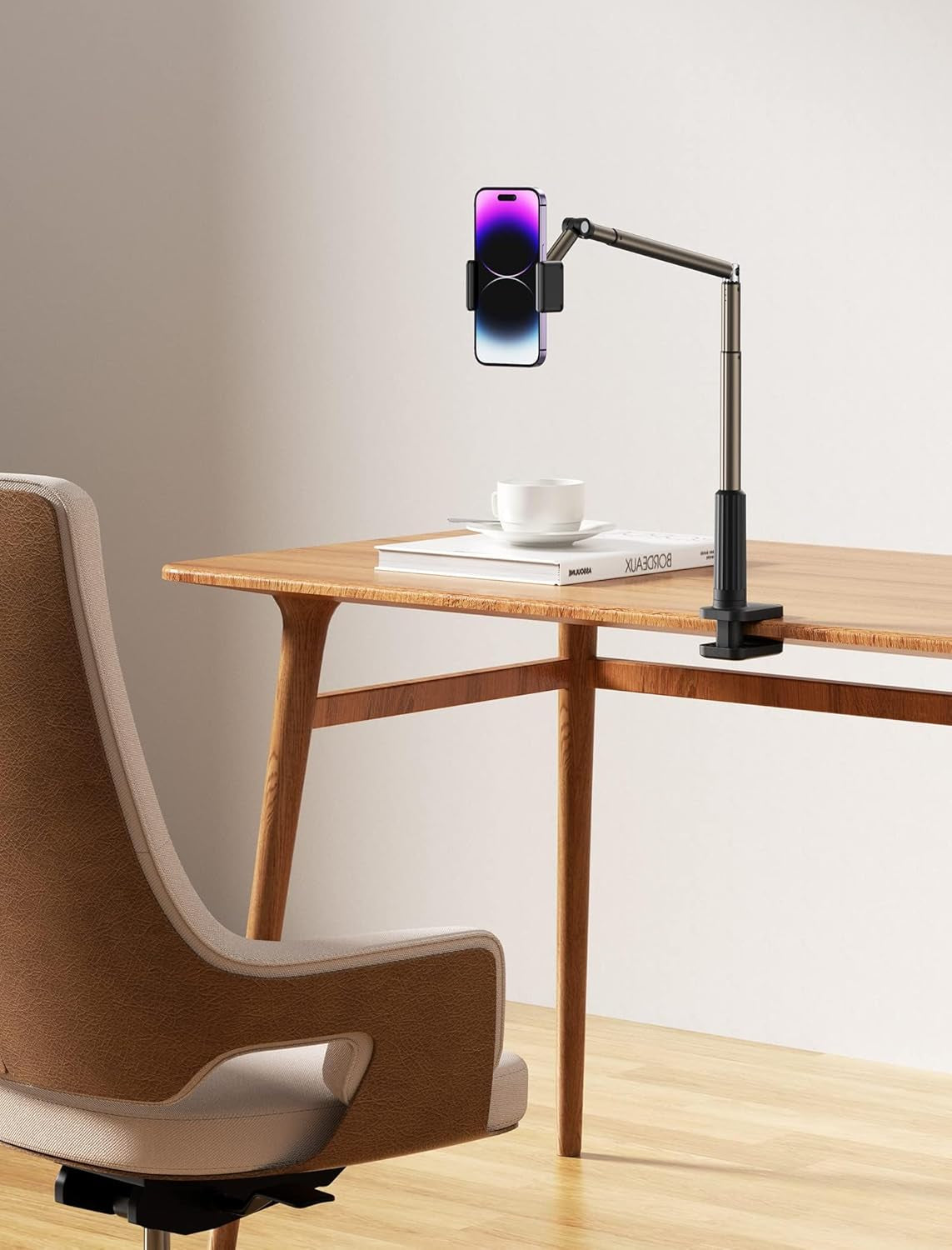 Phone Holder for Desk and Bed Compatible with Iphone 16 15 14 13 12 Overhead Phone Mount Gooseneck Phone Stand Flexible 360 Lazy Long Arm Clamp Clip for Table Bedside [1-Pack, Black]