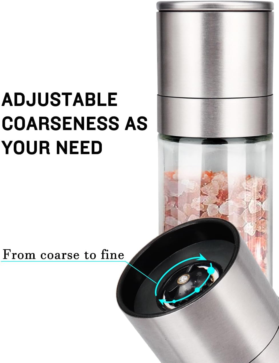 ® Salt Grinder Pepper Mill, Refillable, Adjustable Coarseness Black Pepper Grinder, Stainless Steel Sea Salt Shaker with Ceramic Rotor(Seasoning Not Included)